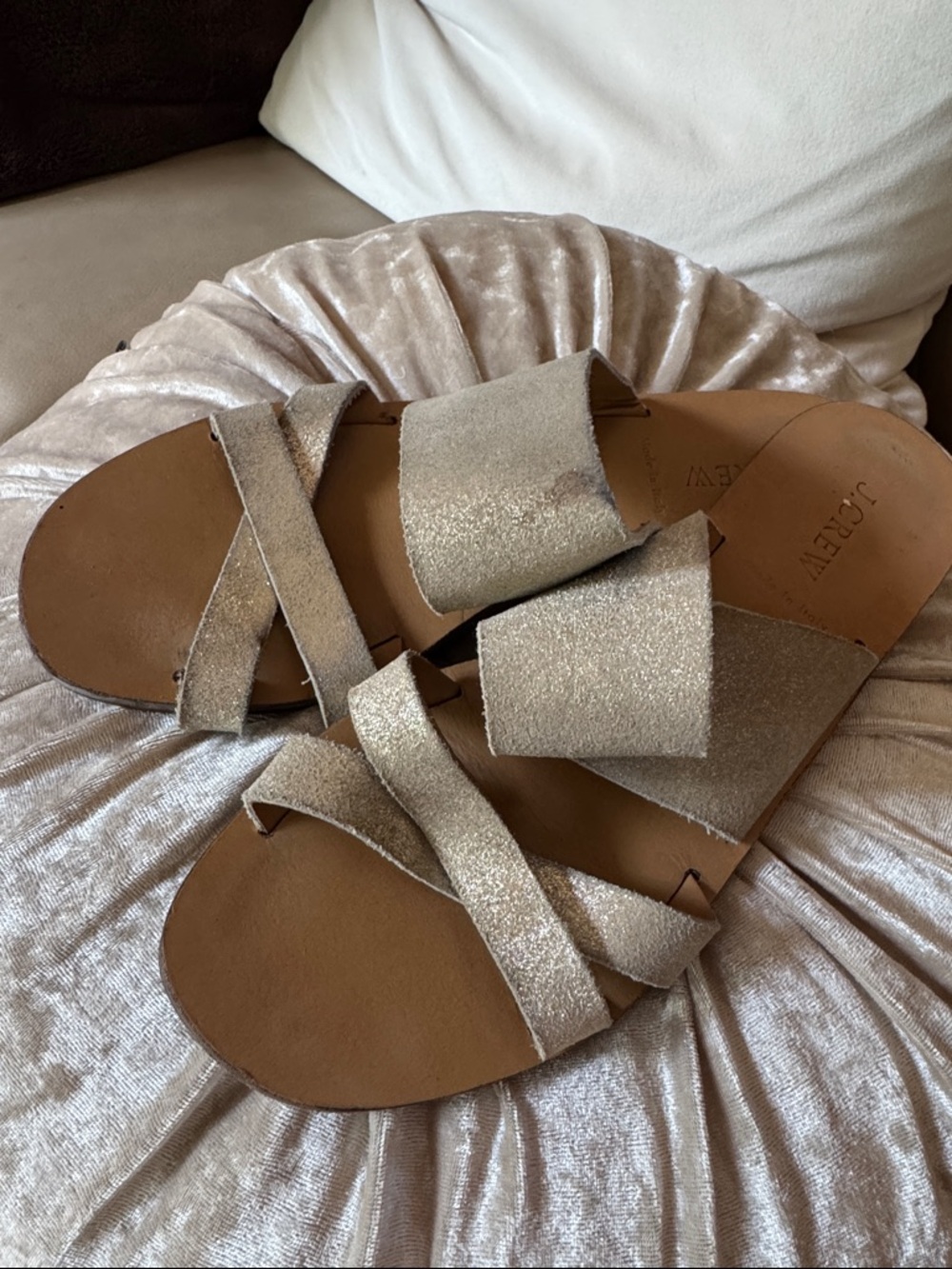 J. Crew Women's Shimmery Gold Leather Slide Sandals